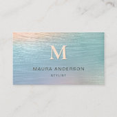 ホログラフィックブラシ付きティール（緑がかった色）モダンモノグラエレガントム 名刺 (正面)