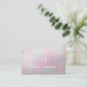 ホログラフィックブラシ付きピンクモダンモノグラエレガントム 名刺 (スタンド正面)