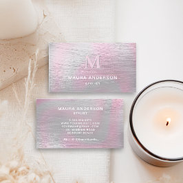 ホログラフィックブラシ付きピンクモダンモノグラエレガントム 名刺