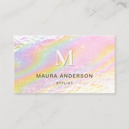 ホログラフィックブラシ付きピンクモダンモノグラエレガントム 名刺 (正面)