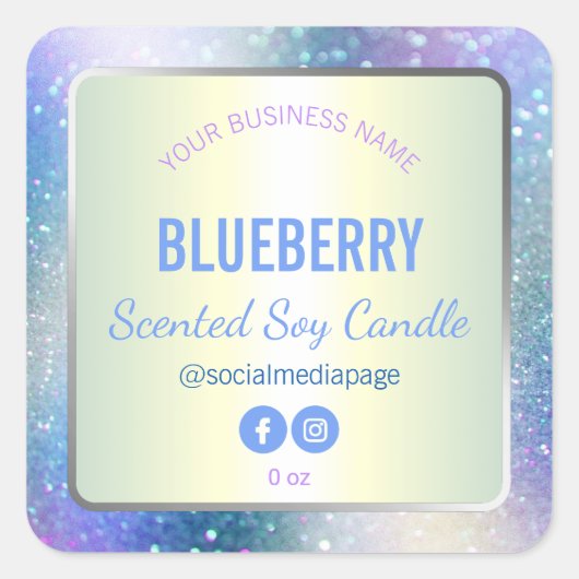 ホログラフィックブルーグリッター製品ラベル スクエアシール (正面)