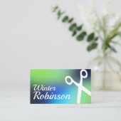 ホログラフィックブルーグリーンターコイズヘアスタイリスト 名刺 (スタンド正面)