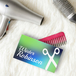 ホログラフィックブルーグリーンターコイズヘアスタイリスト 名刺