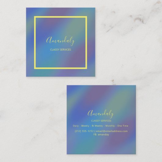 ホログラフィックブルーメイクアップARTISTインフルエンサー スクエア名刺 (正面/裏面)