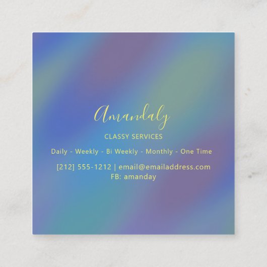 ホログラフィックブルーメイクアップARTISTインフルエンサー スクエア名刺 (裏面)