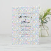 ホログラフィックブルーモダングリッターエレガント白 招待状 (スタンド正面)