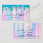 ホログラフィックブルーロゴQRラッシュメイクアップヘアードリップ 名刺 (正面/裏面)