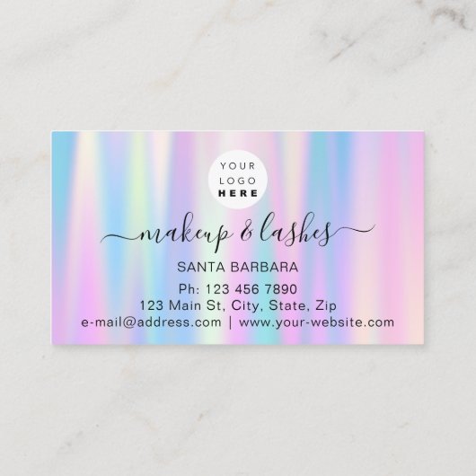 ホログラフィックブルーロゴQRラッシュメイクアップヘアードリップ 名刺 (裏面)