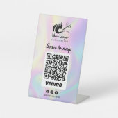 ホログラフィックヘアサロンロゴ Venmo スキャンして支払う 台座サイン (正面)