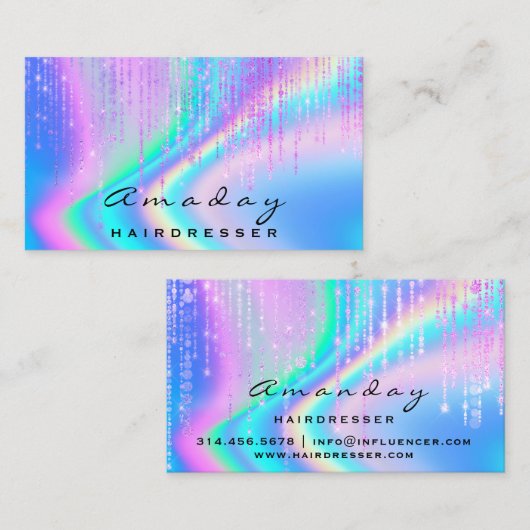 ホログラフィックヘアサロン美しいピンクドリップメイクアップ 名刺 (正面/裏面)