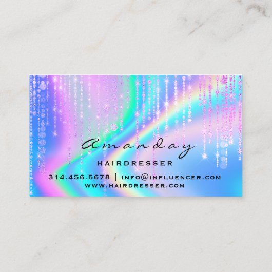 ホログラフィックヘアサロン美しいピンクドリップメイクアップ 名刺 (裏面)