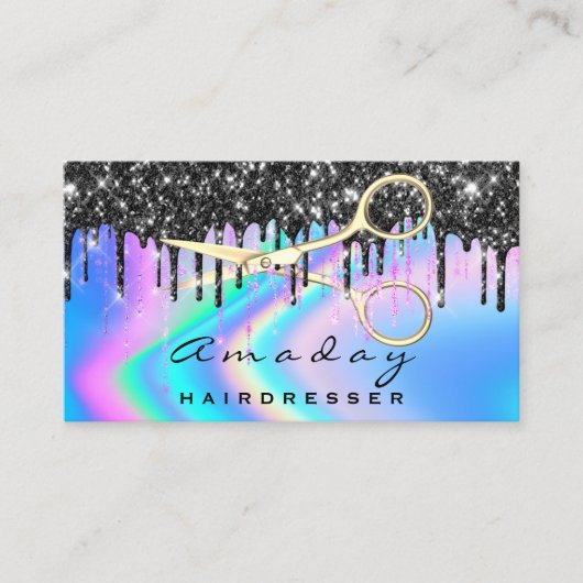 ホログラフィックヘアサロン美しいブラックドリップハサミ 名刺 (正面)