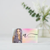 ホログラフィックヘアメイクアップ写真イニシャルqrコード 名刺 (スタンド正面)