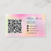 ホログラフィックヘアメイクアップ写真イニシャルqrコード 名刺 (裏面)