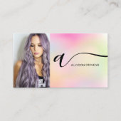 ホログラフィックヘアメイクアップ写真イニシャルqrコード 名刺 (正面)