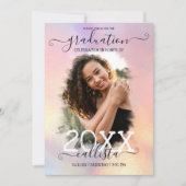 ホログラフィックホイルハローフォトコラージュ卒業 招待状 (正面)