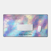 ホログラフィックホイル背景パターンモノグラム デスクマット (キーボード&マウス)
