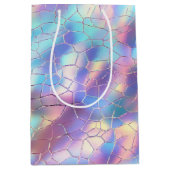 ホログラフィックホイル背景パターンモノグラム ミディアムペーパーバッグ (正面)