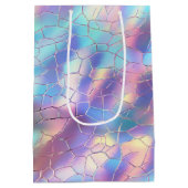 ホログラフィックホイル背景パターンモノグラム ミディアムペーパーバッグ (裏面)