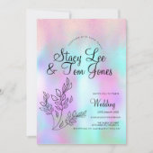 ホログラフィックボタニッフェイククピンクグリッター 招待状 (正面)