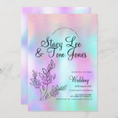 ホログラフィックボタニッフェイククピンクグリッター 招待状 (正面/裏面)