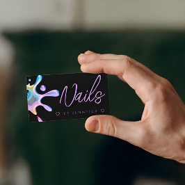 ホログラフィックポリッシュスプラッシュドリップネイルQRコードブラック 名刺