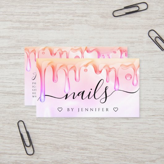 ホログラフィックポーランドのドリップス爪、 ネイルアーティストQRコードピンク 名刺 (正面/裏面インサイチュ)