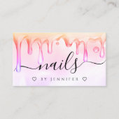 ホログラフィックポーランドのドリップス爪、 ネイルアーティストQRコードピンク 名刺 (正面)