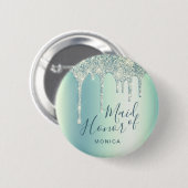ホログラフィックミントグリーングリッター乾燥メイド・オブ・オーナー(花嫁付き添い人) 缶バッジ (正面&裏面)