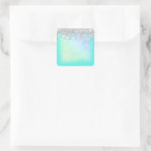 ホログラフィックミントブルーダイヤモンドドリップブライダルシャワー スクエアシール (バッグ)