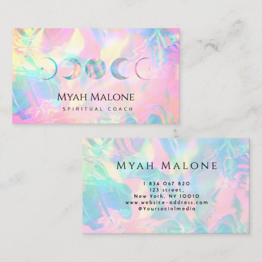ホログラフィックムーンフェイズヨガスピリチュアルコーチ 名刺 (正面/裏面)