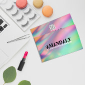 ホログラフィックメイクアップアーティストまつ毛QRロゴ金ゴールド 名刺