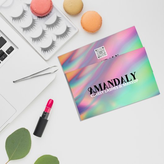 ホログラフィックメイクアップアーティストまつ毛QRロゴ金ゴールド 名刺