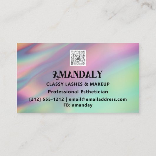 ホログラフィックメイクアップアーティストまつ毛QRロゴ金ゴールド 名刺 (裏面)