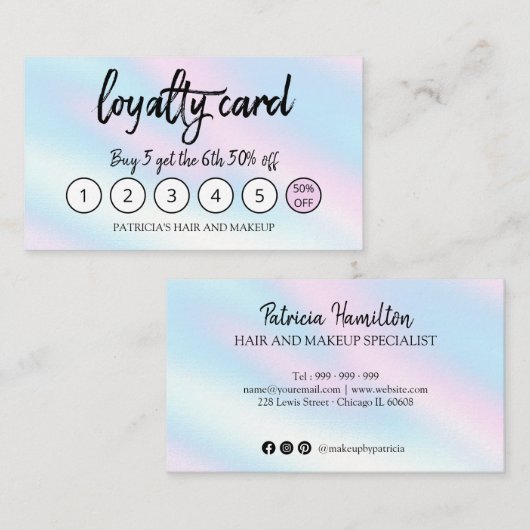 ホログラフィックメイクアップアーティストヘアサロンロイヤリティカード 名刺 (正面/裏面)