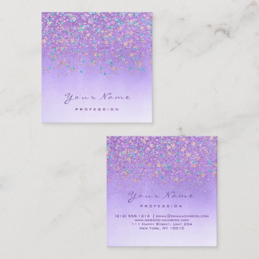 ホログラフィックメイクアップパープルグラデーション紙吹雪 スクエア名刺 (正面/裏面)