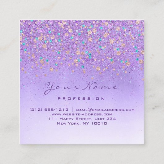 ホログラフィックメイクアップパープルグラデーション紙吹雪 スクエア名刺 (裏面)