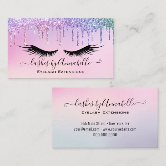 ホログラフィックメイクアップ目まぶし輝くグリッタードリップ 名刺 (正面/裏面)
