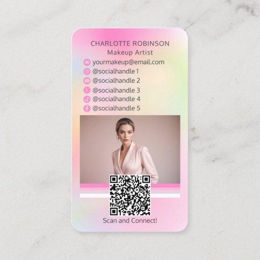 ホログラフィックメイクアップ美しいソーシャルメディア影響者 名刺 (裏面)