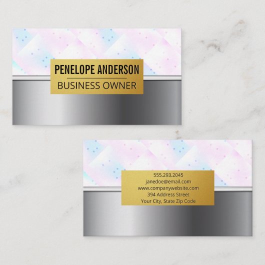 ホログラフィックモザイク幾何学模様 |メタリック 名刺 (正面/裏面)