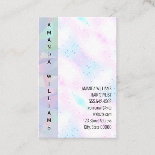 ホログラフィックモザイク幾何学模様 | 垂直文字 名刺 (正面)