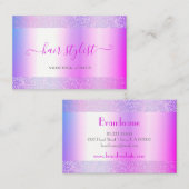 ホログラフィックモダンピンクパープルグラデーション美容師 名刺 (正面/裏面)