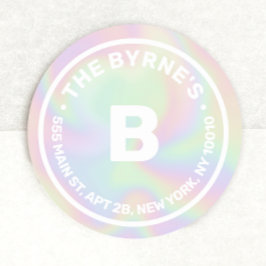 ホログラフィックモノグラムアドレスクラシックラウンドステッカー ラウンドシール