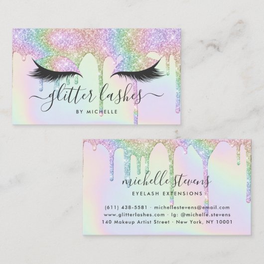 ホログラフィックユニコーンのグリッタードリップスメイクアップ 名刺 (正面/裏面)