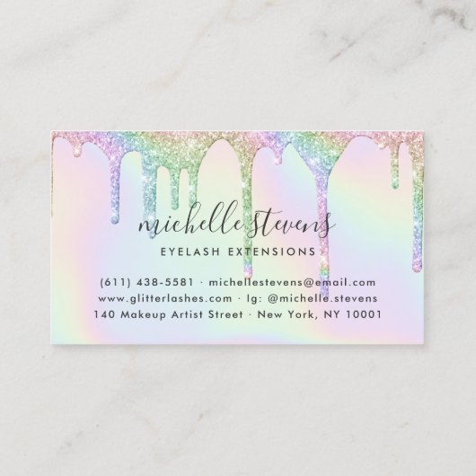 ホログラフィックユニコーンのグリッタードリップスメイクアップ 名刺 (裏面)