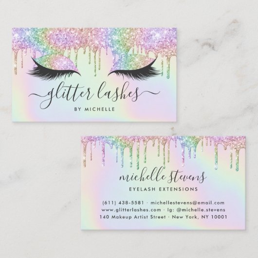 ホログラフィックユニコーングリッターがメイクアップの点滅 名刺 (正面/裏面)