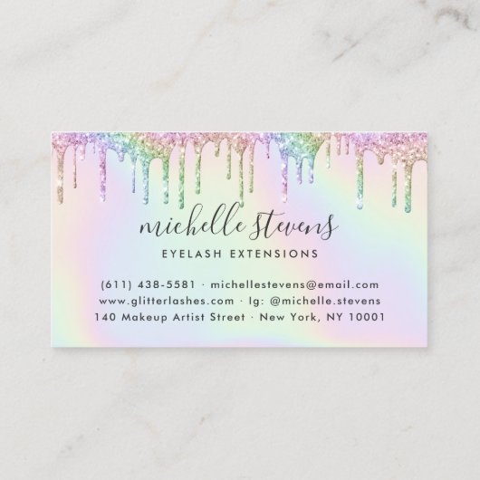 ホログラフィックユニコーングリッターがメイクアップの点滅 名刺 (裏面)