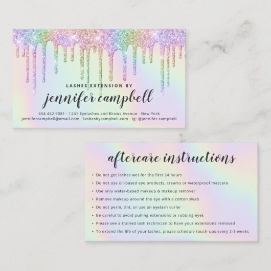 ホログラフィックユニコーングリッターはglamアフターケアを乾燥 名刺 (正面/裏面)