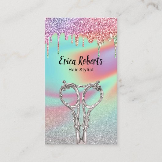 ホログラフィックユニコーングリッタードリップスヘアサロン 名刺 (正面)