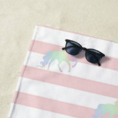 ホログラフィックユニコーンストライプパーソナライズされた ビーチタオル (インサイチュ)